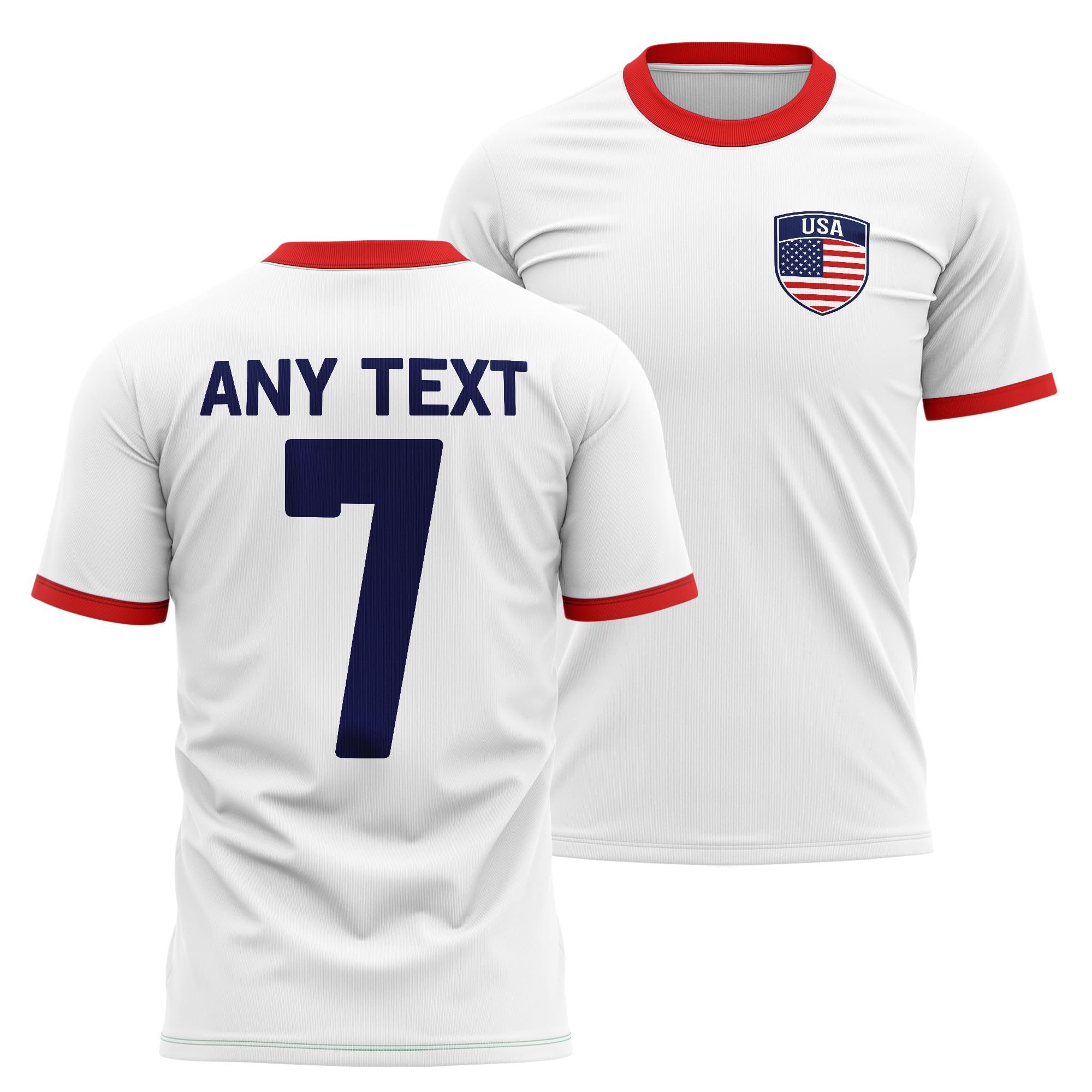 USA Mens Ringer T Shirt - America Badge Custom Name Number Football Tshirt Fan Tee, 3XL, White/Red