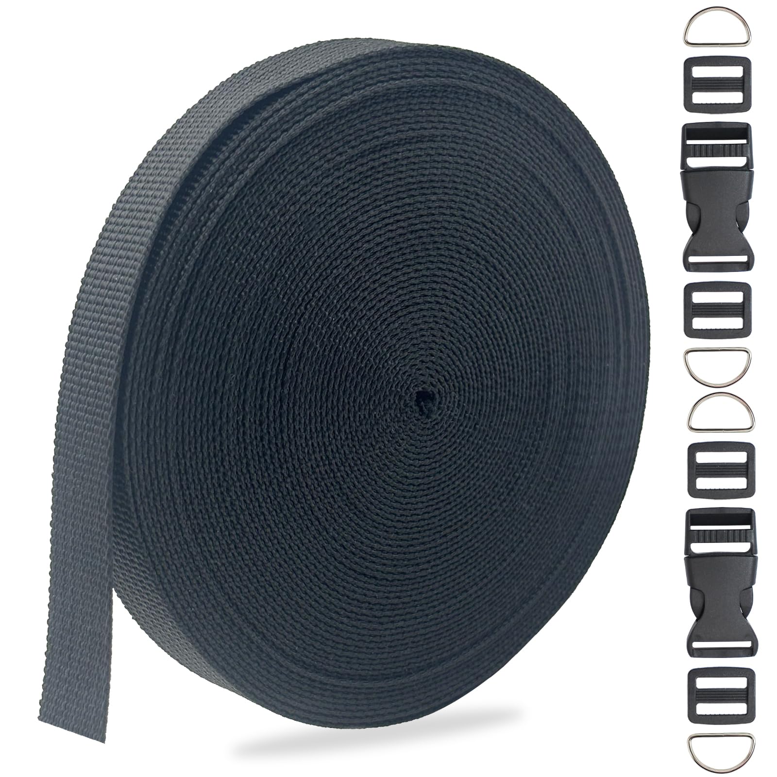 ZHFMILY Nylon Cargo Strap, 10 Yards Black, Heavyweight Webbing Cloth Fabric for Handbag, Indoor&Outdoor Gear, Pet Collars, DIY Projects, Crafts, Sewing