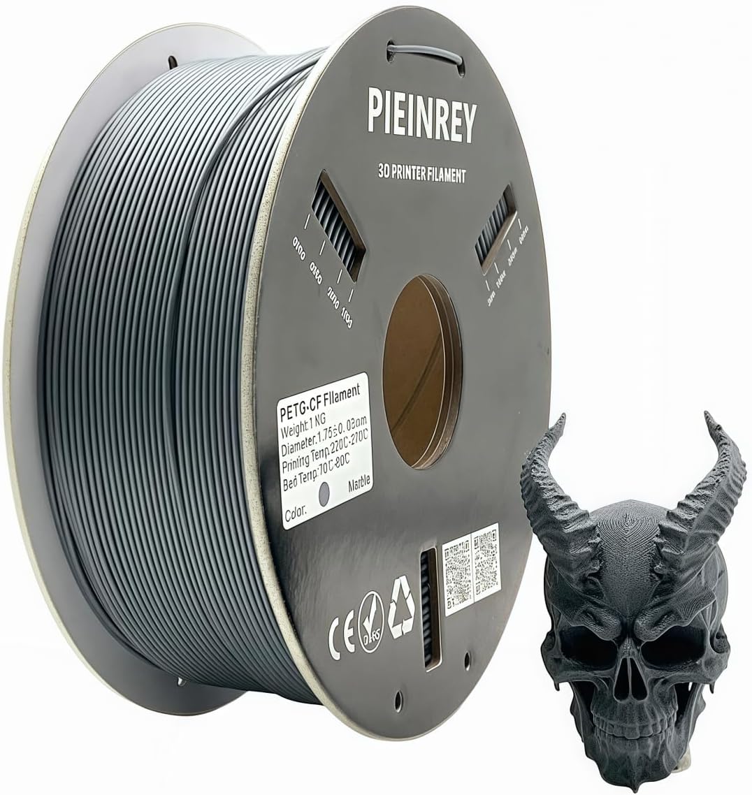 Carbon Fiber PETG Filament 1.75 mm,PETG CF 3D Printer Filament,Compatible with Creality K1C,Bambu LAB,QIDI MAX3,Prusa MK4,FLASHFORGE Adventurer 5M FDM 3D Printer,1 KG,Marble Grey