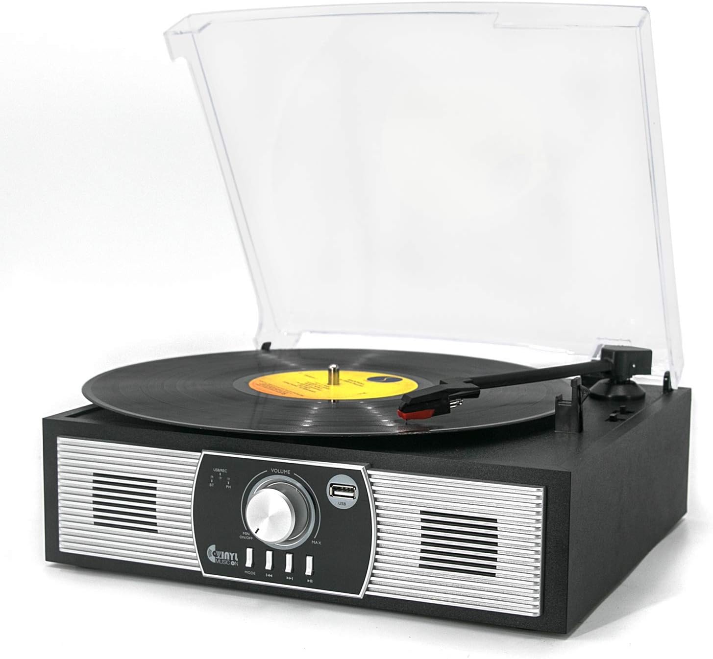 Record Players, VINYL MUSIC ON Turntable with 3-Speed Bluetooth 5.0 Record Player with Built In Speakers, Belt Driven Vintage Style Vinyl Player, Supports USB Encoding/AUX IN/RCA Output (Black Wood)
