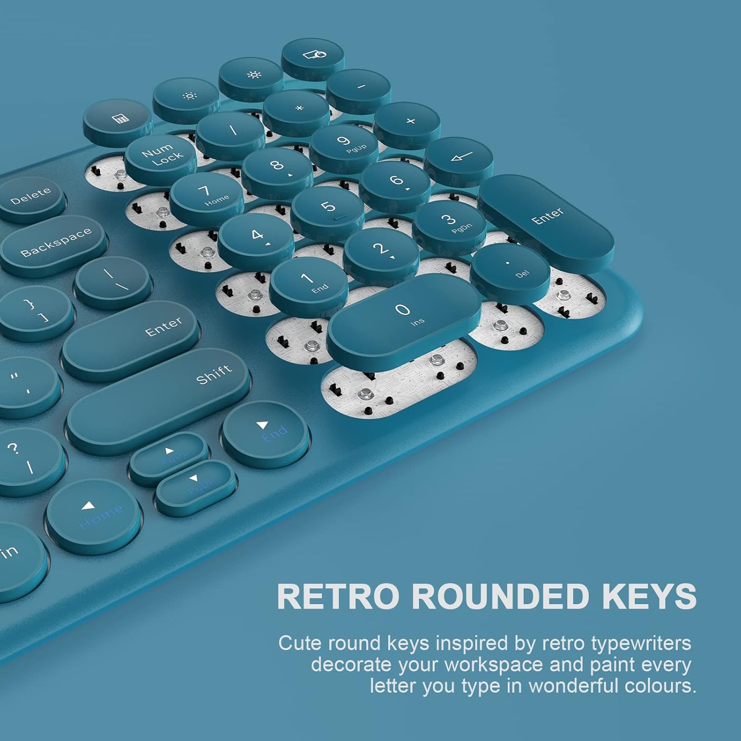 Close-up of the XTREMTEC keyboard showing retro rounded keys.