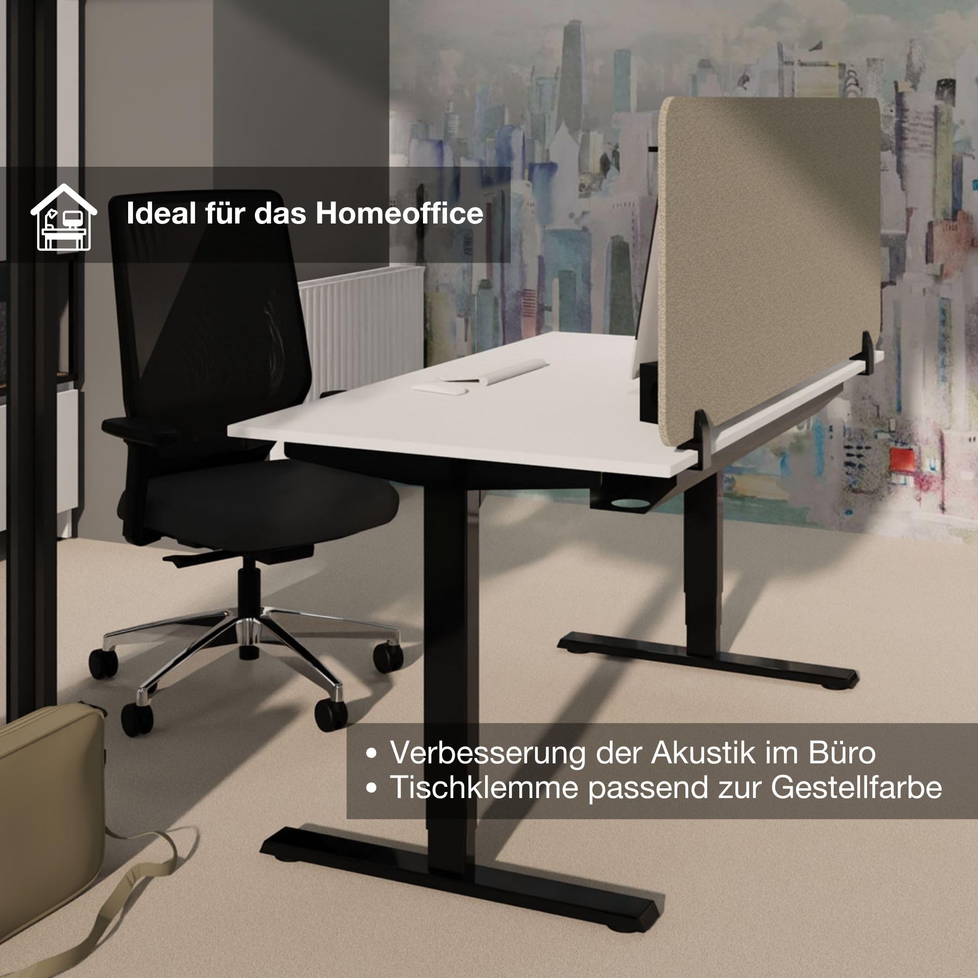 ASSMANN Trennwand Schreibtisch VITECO, 140x56cm, Akustik Sichtschutz