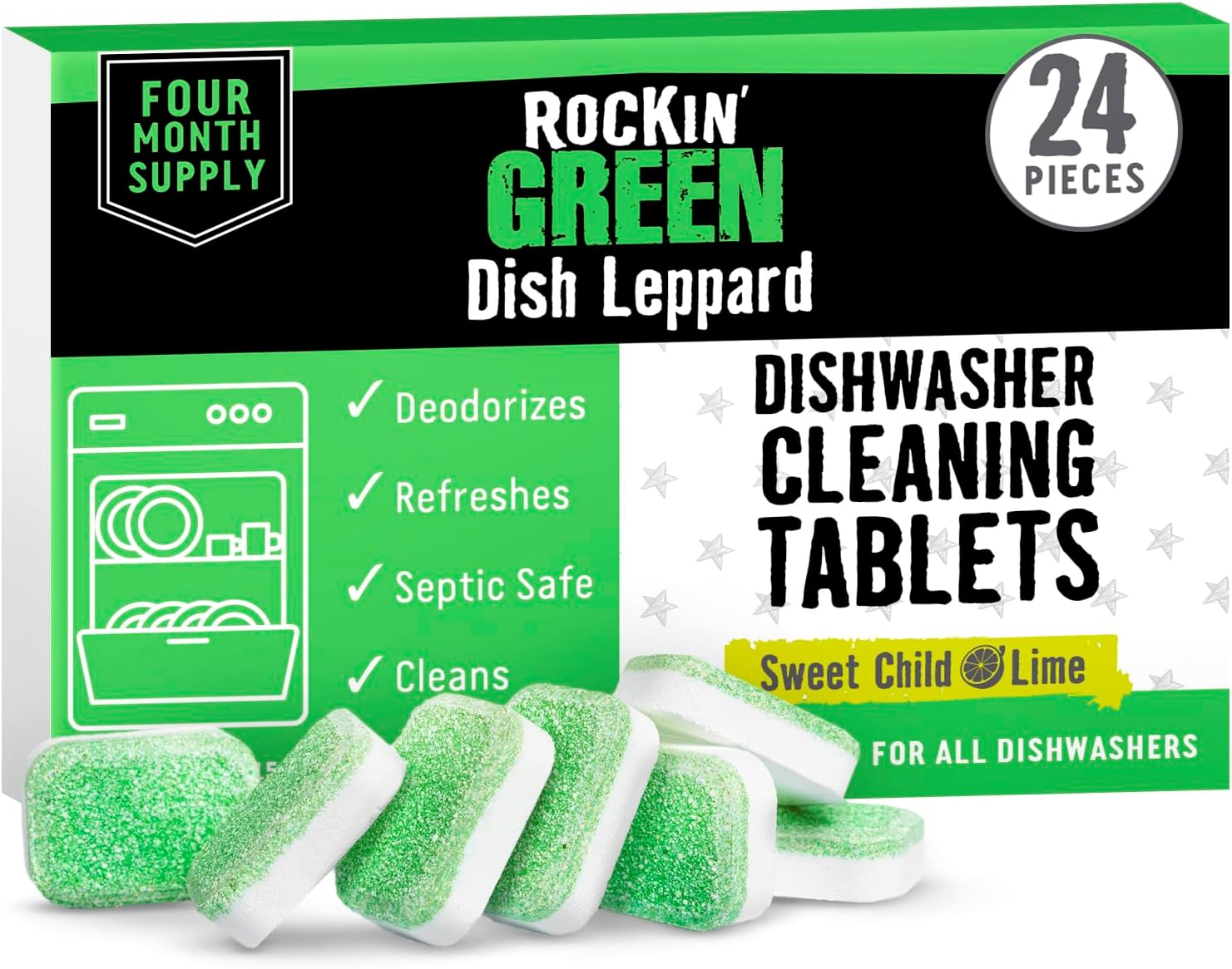 Rockin’ Green Dishwasher Cleaner Tablets (24 Pack) – Septic Safe Dishwasher Cleaning Tablets Dishwasher Cleaner and Deodorizer Dishwashers Tablet Remove Build Up with Citric Acid (Sweet Child O’Lime) Rockin’ Green Dishwasher Cleaner Tablets (24 Pack) – Septic Safe Dishwasher Cleaning Tablets Dishwasher Cleaner and Deodorizer Dishwashers Tablet Remove Build Up with Citric Acid (Sweet Child O’Lime)