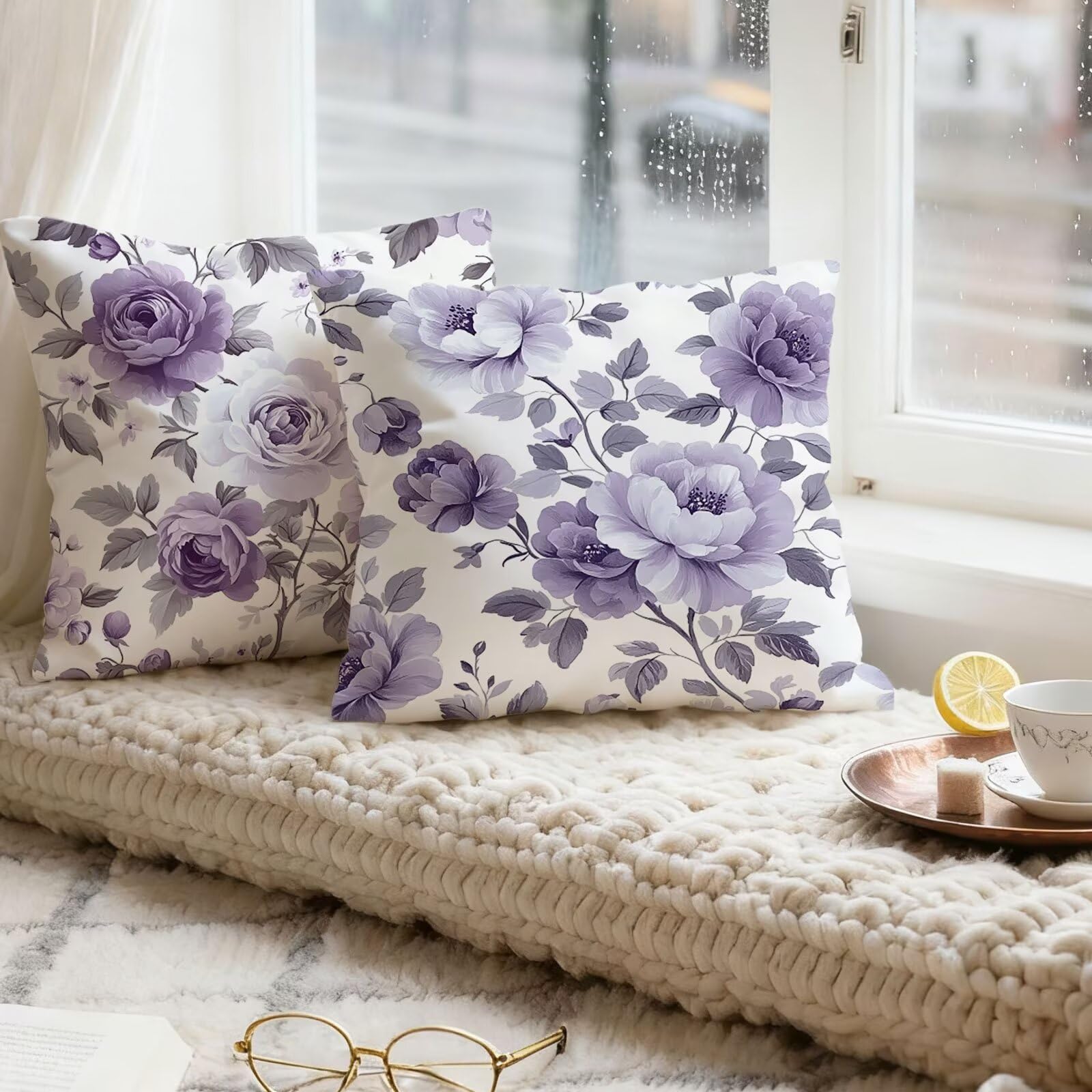 Violet Housse Coussin 60x60 Fleur Taie Oreiller 60x60 Lot de 4 Super Doux Protege Oreiller 60 x 60 Decoration Automne Taie D'oreiller Carrées Coussin Canape, pour Maison Chambre Canapé Chaise E - 371