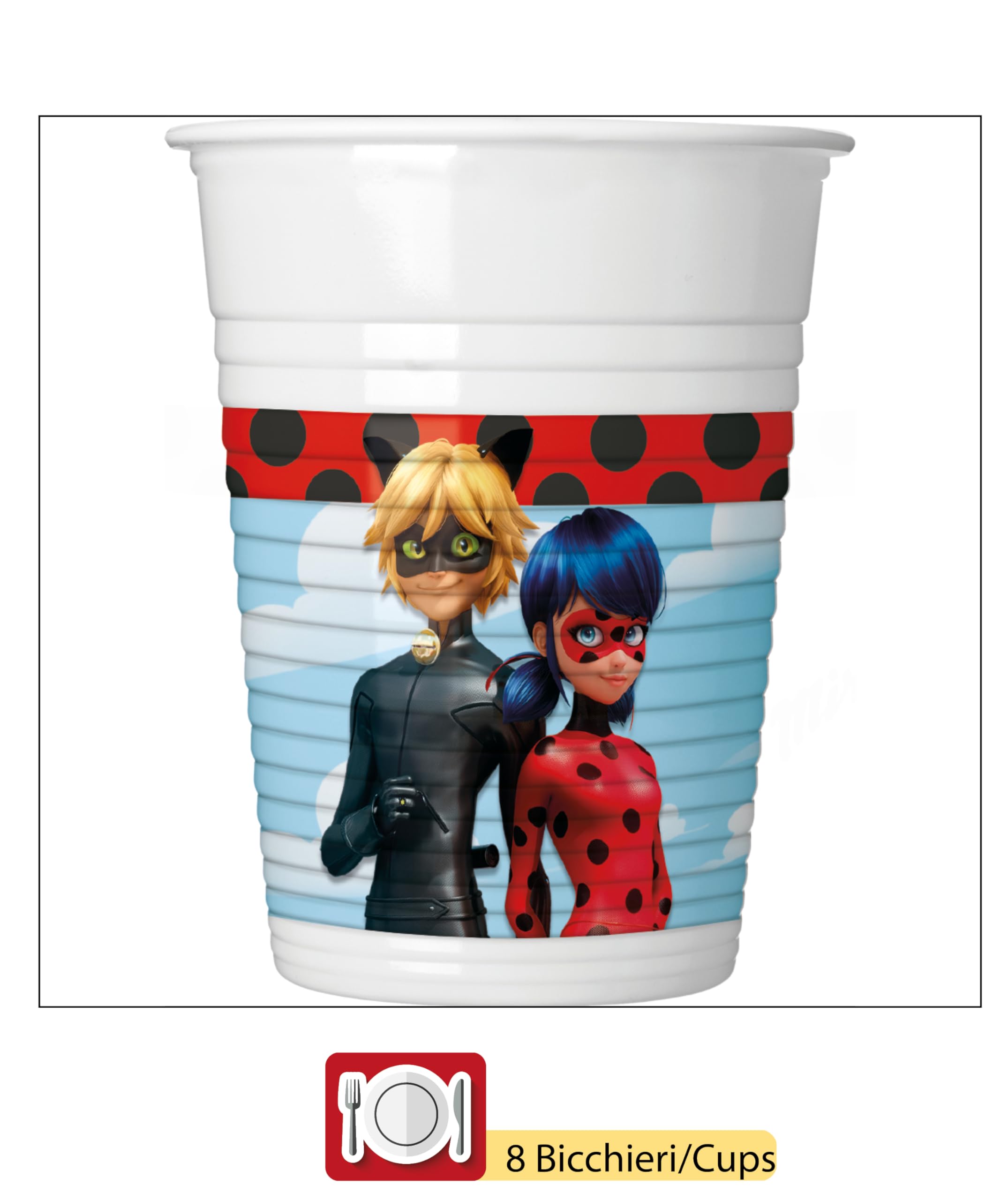 8 Sacchetti Carta Regalini MIRACULOUS LADYBUG – Feste Compleanno Bambini, Dimensioni 130x310 Mm, Con Manici