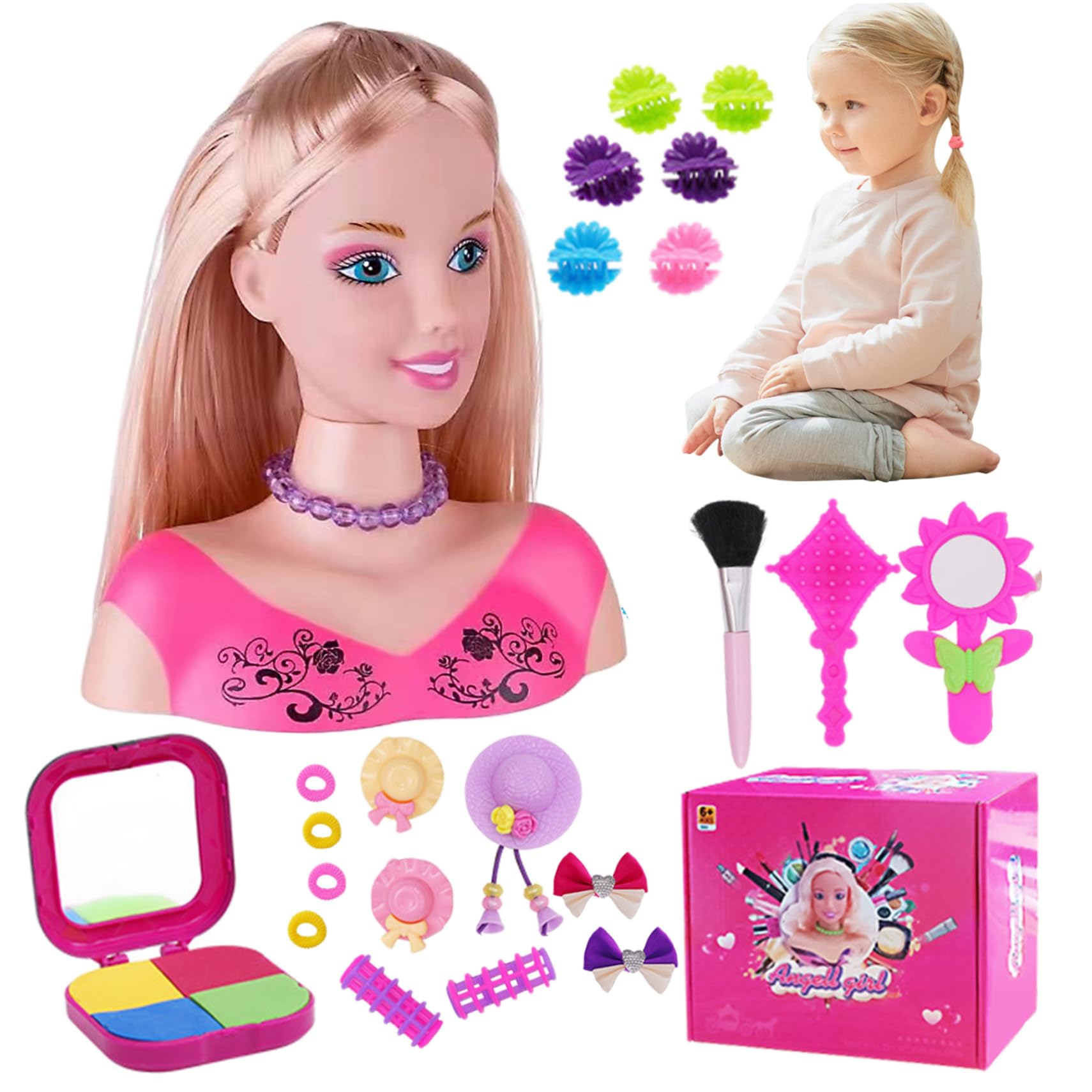 Testa della bambola per acconciatura 35pcs/set Styling Head Bambola per bambini Imparare immaginativo e trucco Funge giocattoli da gioco per ragazze, regali per ragazze, set 1, per capelli per capell