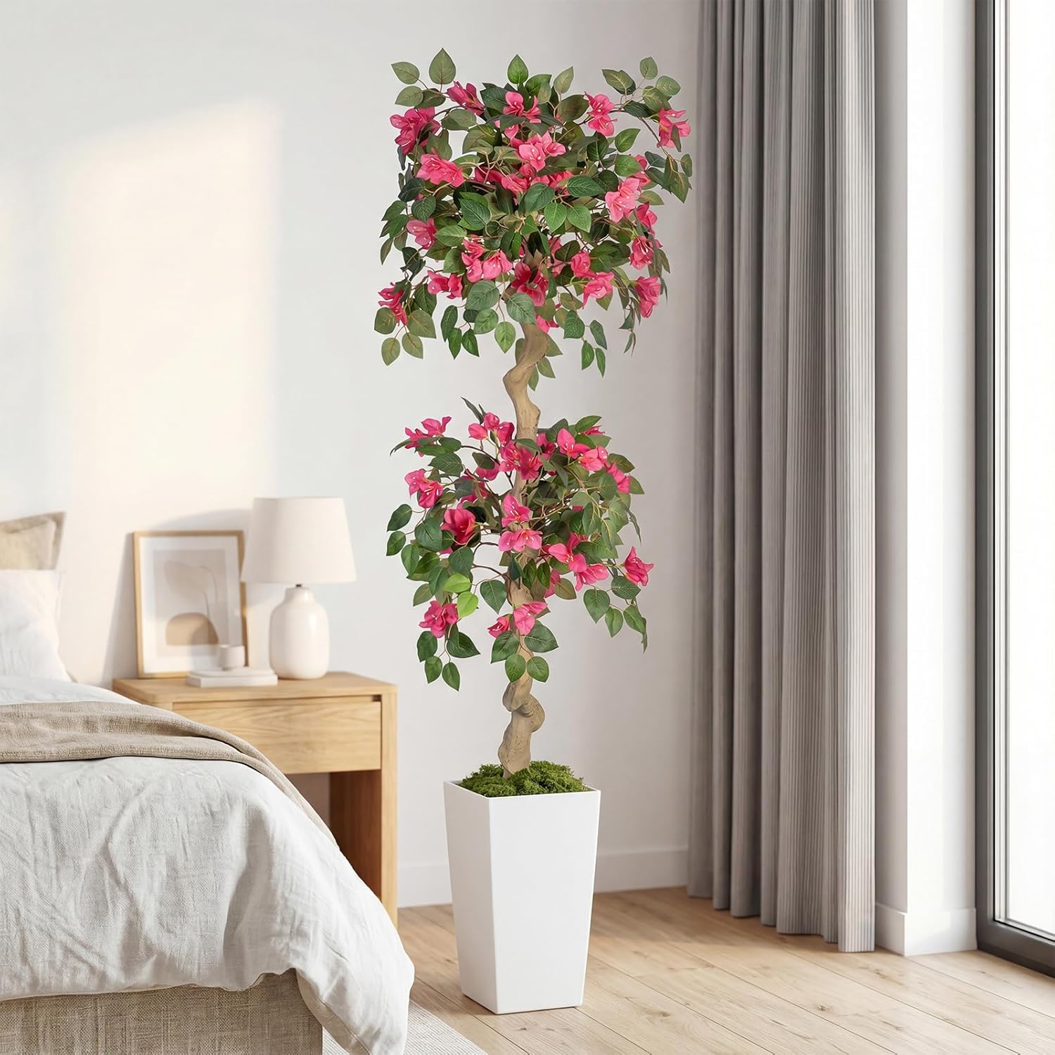 5FT Artificial Bougainvillea Tree, Tall Faux Flowering Plant with Realistic Pink Silk Flowers for Indoor Outdoor Home, Living Room, Porch, Patio Decor