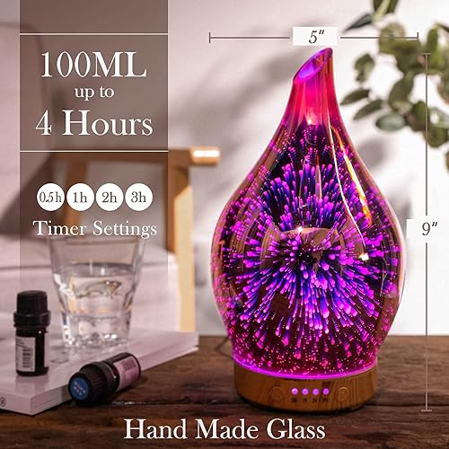 Miniatura 5 de Porseme Afantty - Difusor gigante de aceite esencial de cristal 3D para aromaterapia, humidificador ultrasónico de niebla fría, apagado automático,
