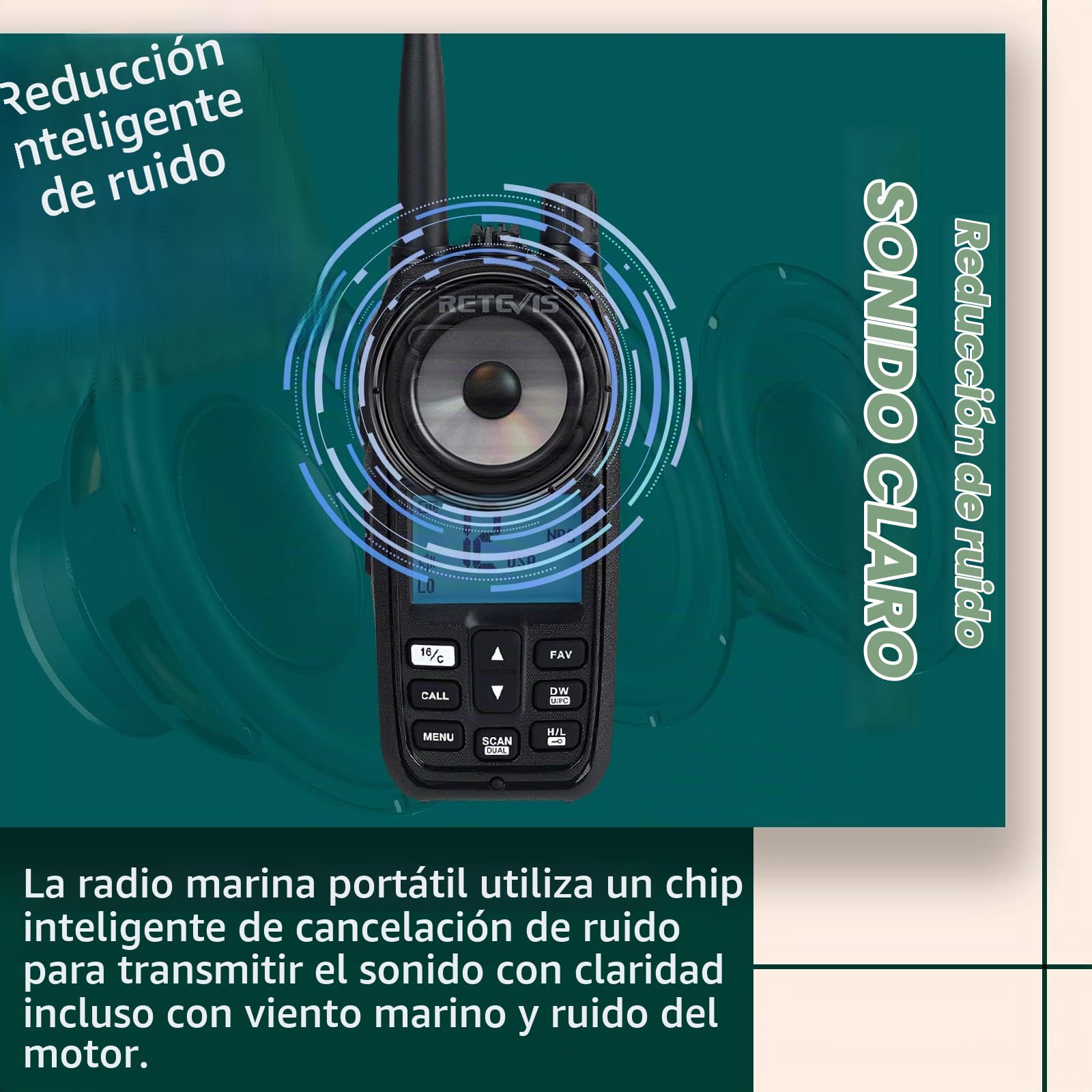 Retevis RM21 Radio Marina Portatil, Emisora VHF Marina IP67, Reducción de Ruido Inteligente AI, Radio Bidireccional Flotante de 88 Canales para Guardacostas, Kayak, Pesca (Negro, 1 Paquete)