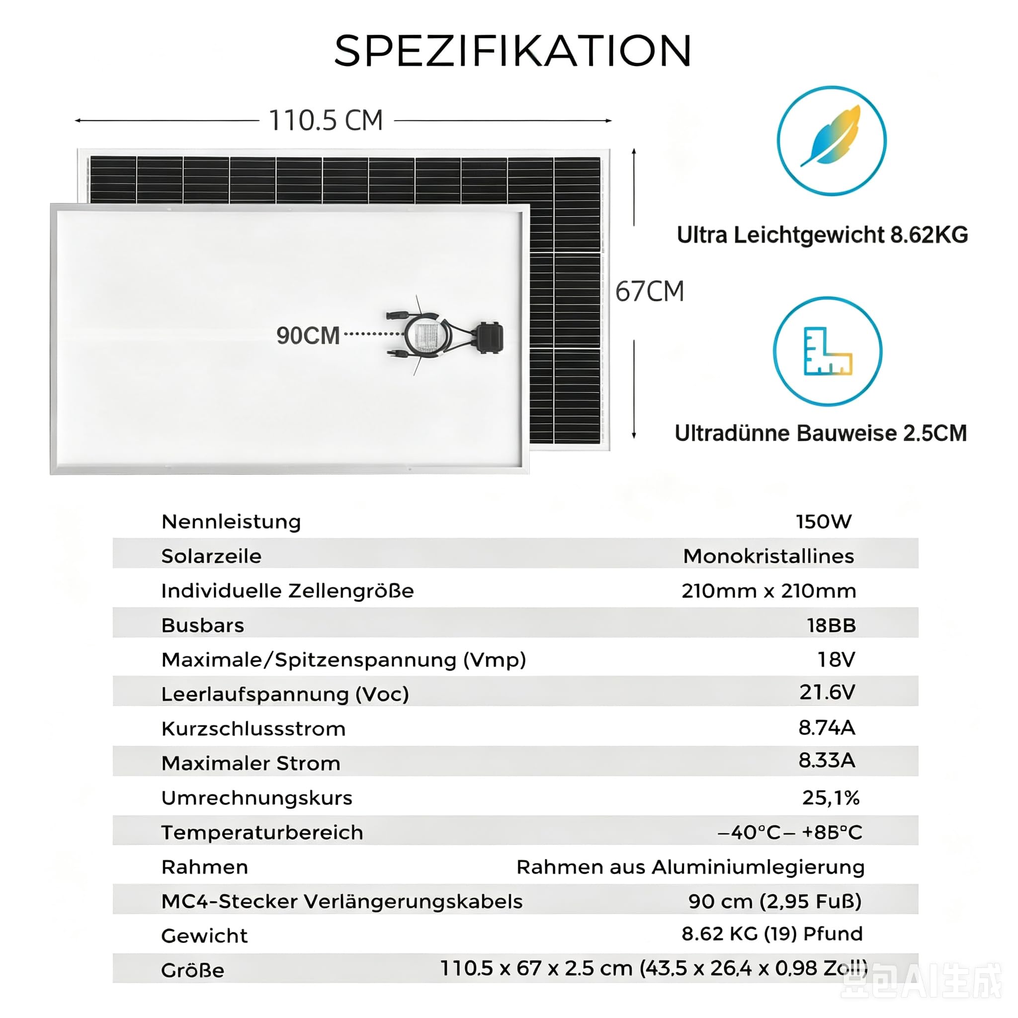150W 12V Solarpanel Kit Set, 210mm Solarzelle Solarmodul 150Watt Mit 30A 12V/24V Solarladeregler + Solarkabel Wohnmobil Solaranlage Komplettset für 12v Batterien Wohnwagen PV Modul