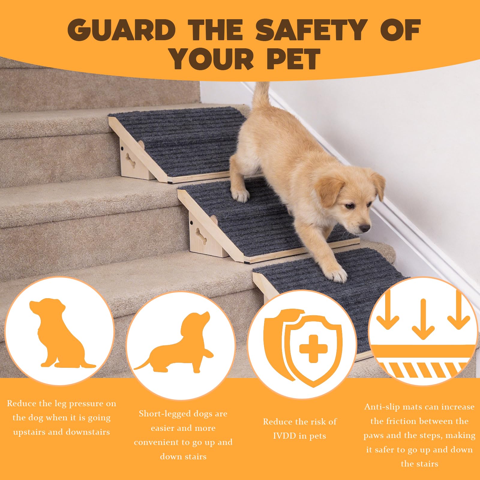 Amazon.co.jp: 階段用木製犬用スロープ3個パック、短足/小型/怪我を