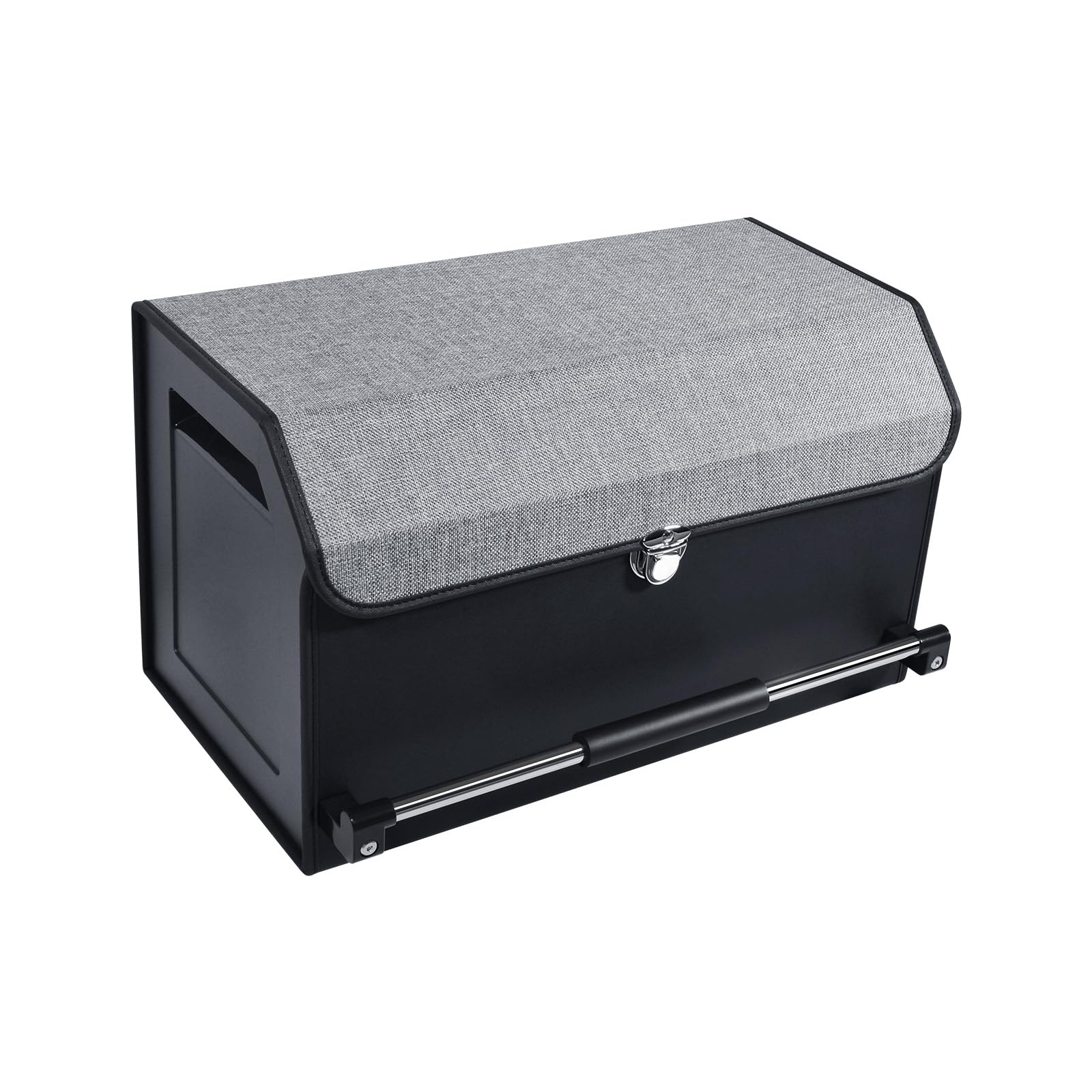 XCF Car Trunk Organizer, Push-pull Handle, Leather Collapsible 2 Compartments Car Organizers with Lid, Car Trunk Storage Organizer, Suitable for All Kinds of Cars, SUV, Minivan (Large, Grey)