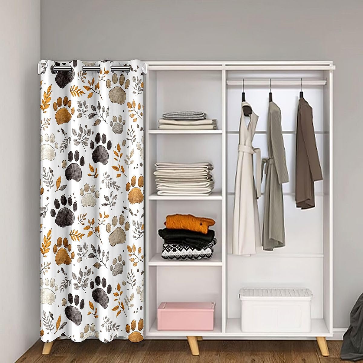 Manfei Cortina opaca con estampado de huellas de dibujos animados y plantas botánicas en acuarela para dormitorio, puerta, sala de estar, cortina rústica para puerta de granja, decoración de