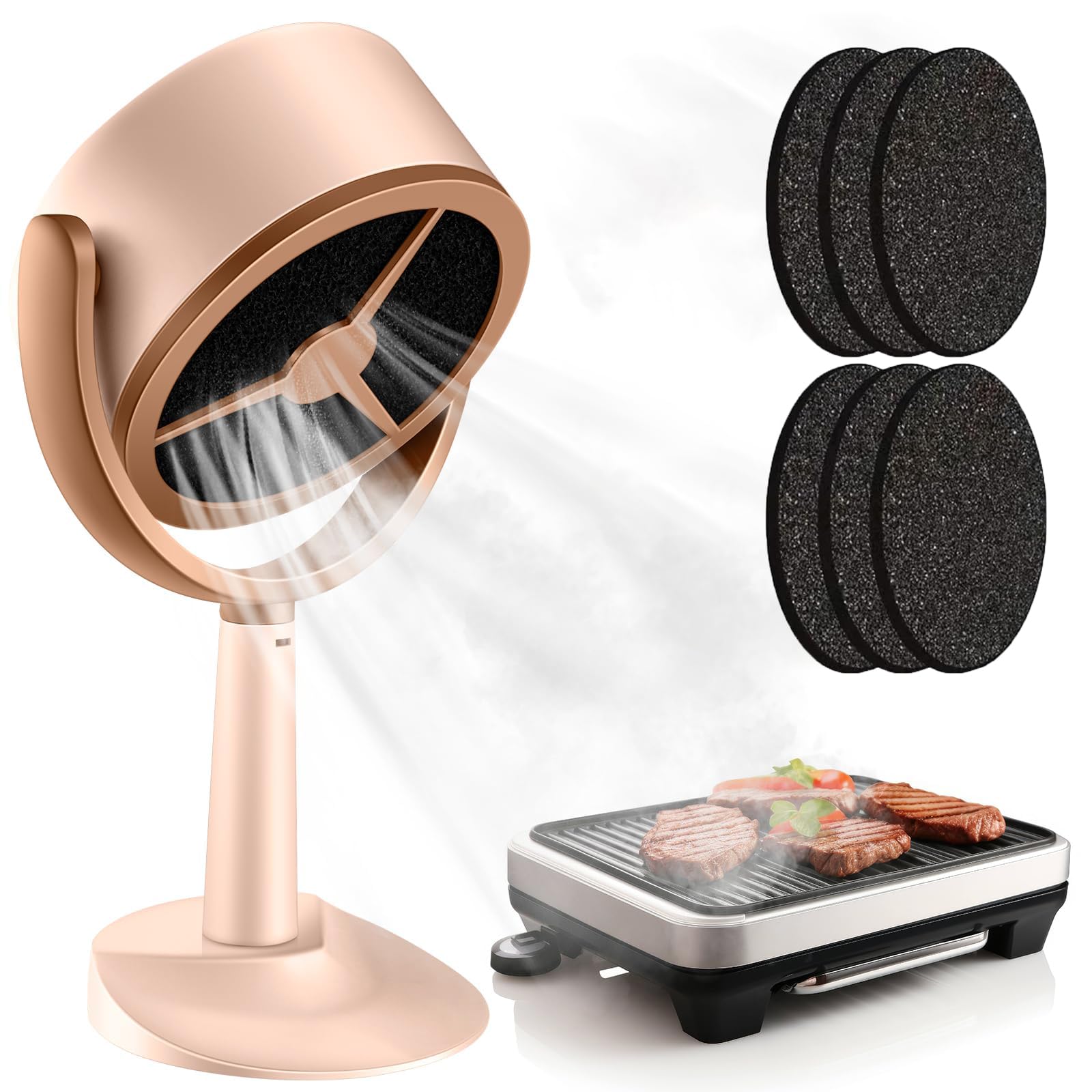 Desktop Range Hood with 6 Filter Pads 2 Speed Exhaust Fan Rechargeable Portable Range Hood Low Noise Mini Range Hood Adjustable Mini Extractor Hood for Kitchen BBQ Hot Pot Home