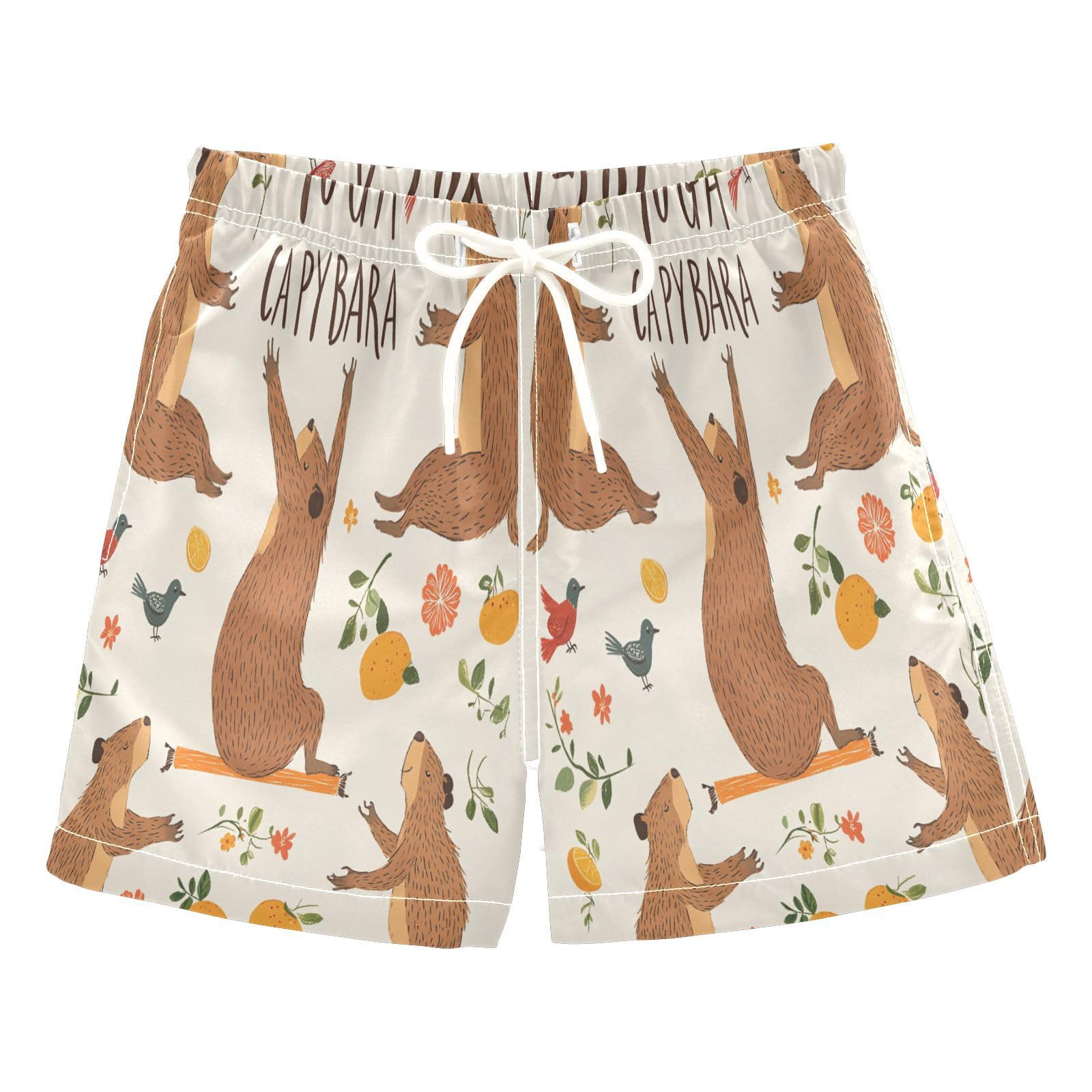 Jucciaco Boys Swim Trunk Quick Dry Beach Board Shorts Capybara Cute Orange Bird Swimwear for Kids