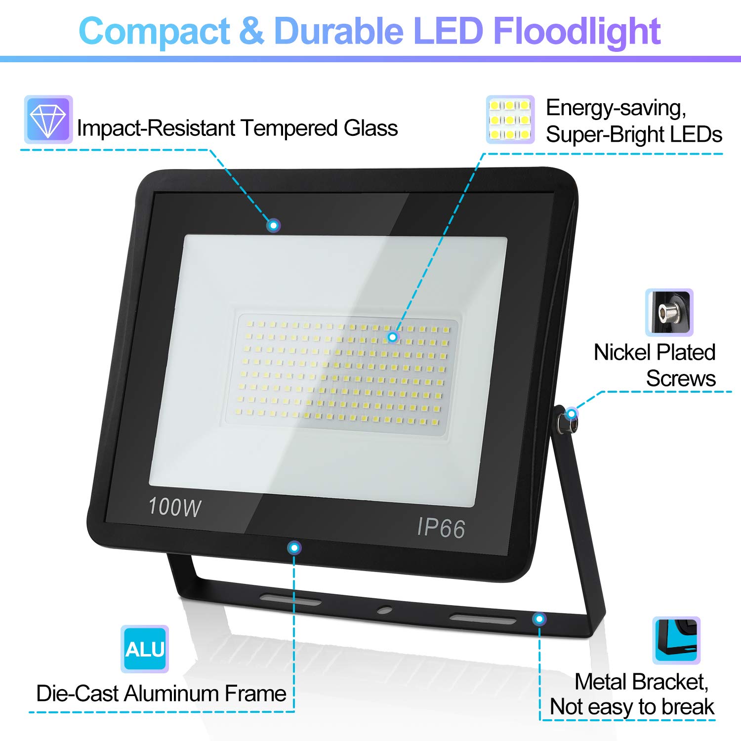 LED Strahler Aussen, 4x100W Superhell 8500LM Außenleuchte Scheinwerfer 6000K Kaltweiß, IP66 Wasserfest Aussenstrahler für Terrasse Garten Innenhöfe (kein Stecker)