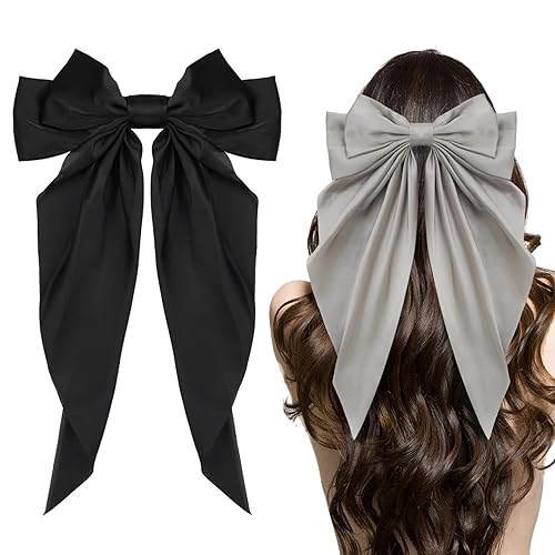 Ambesi Pinzas de pelo con gran lazo de 2 piezas, pasador de lazo de satén francés sedoso de cola larga para mujer y niña, accesorios de pelo para