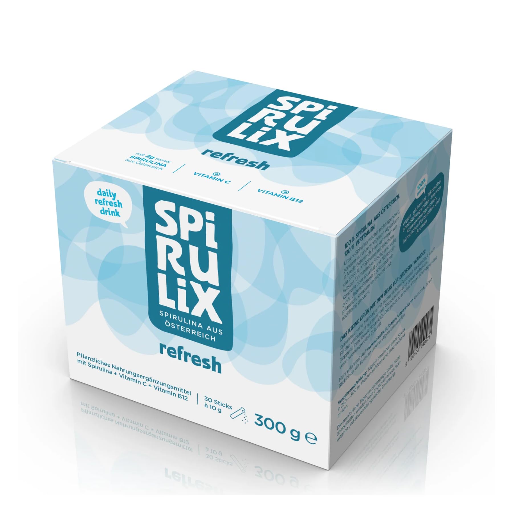 Spirulina Refresh Stickpacks 30 Sticks, Superfood-Drink mit Vitamin C & Vitamin B12, Spirulina aus Österreich, Vegan, Natürlicher Energie-Boost, Ananas-Apfel Geschmack