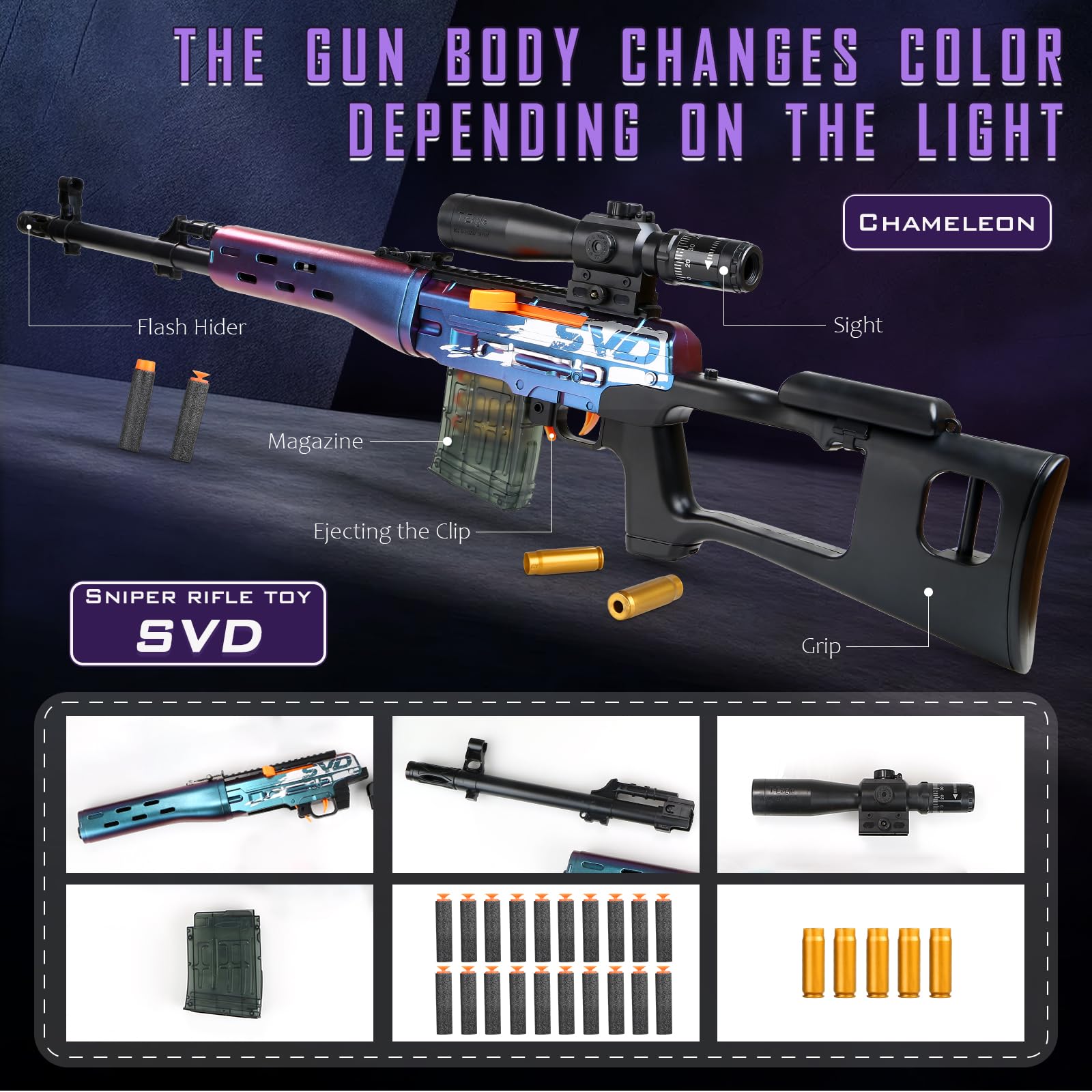 SK MISS Toy Gun for Teenagers 14+, Colour-Changing Toy Guns, Foam Blaster Colourful Pistol, Toy Guns with Soft Foam Bullet - Image 2