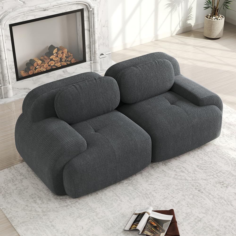 Sapgaks Sofá esquinero convertible, sofá de 2 a 4 plazas, sofá modular comprimible, se puede combinar libremente con reposabrazos y reposapiés, pana (gris 2 posiciones)