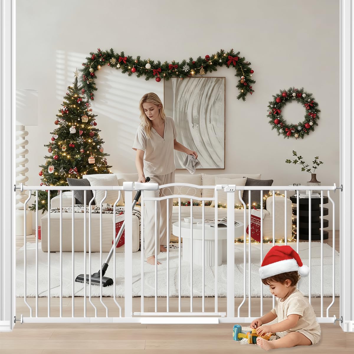 THEYFIRST Extra Wide Dog Gate for Doorways 62.6-72 in, Walk Through Long Baby Gates for Large Openings, No Drill Child Safety Gate for Pets Kids