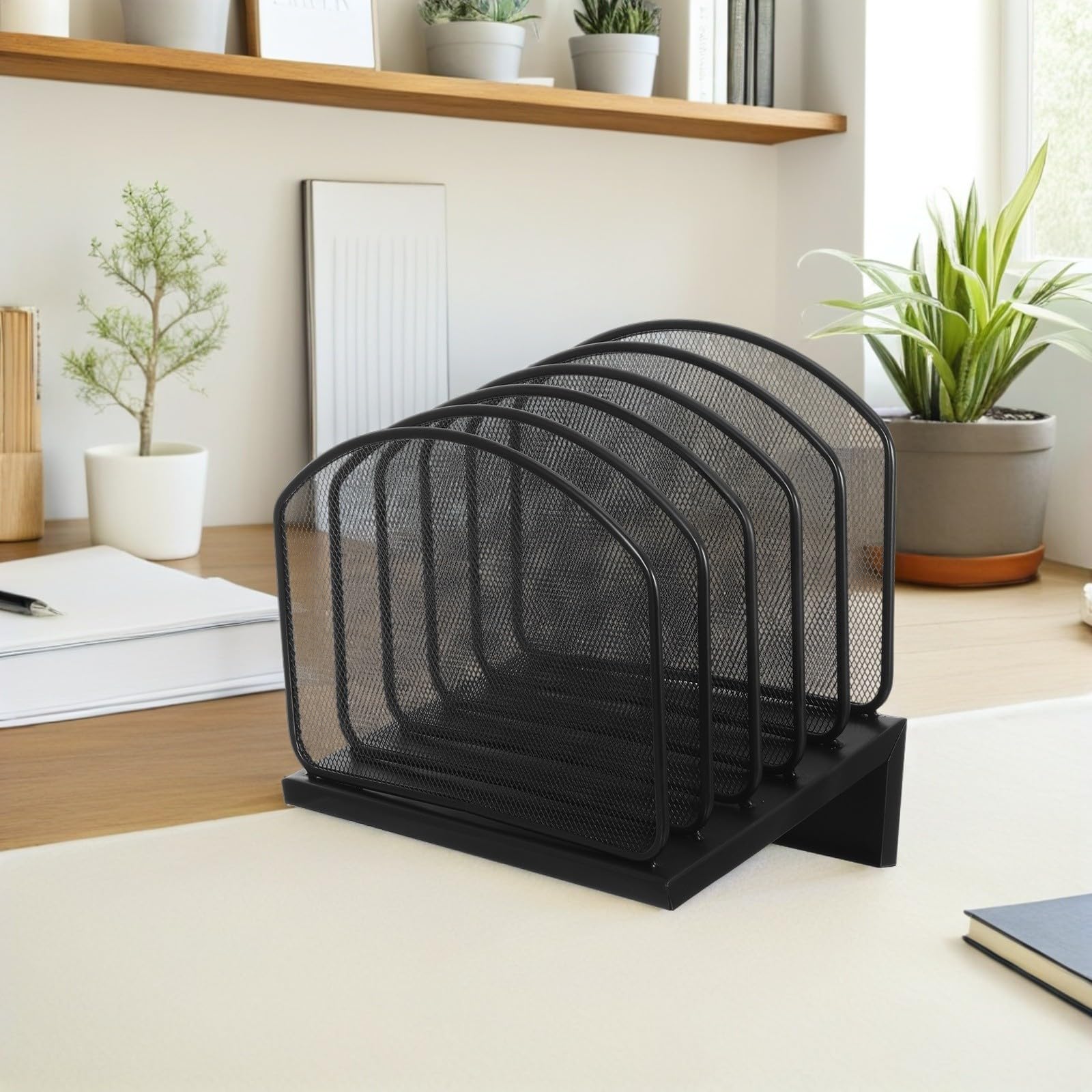 Organizzatore di Documenti da Scrivania in Ferro Nero Struttura Verticale e Scomparti Multipli per Facile Categorizzazione e Forte Supporto per Scaffali da Ufficio e Scrivanie