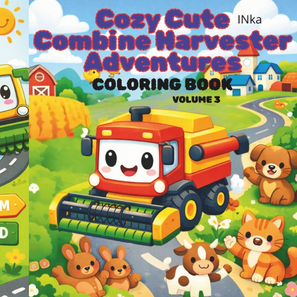 Cozy Cute Combine Harvester Adventures: On the Road: A Simple Vehicles & Travel Coloring Book for Toddlers Ages 2–4