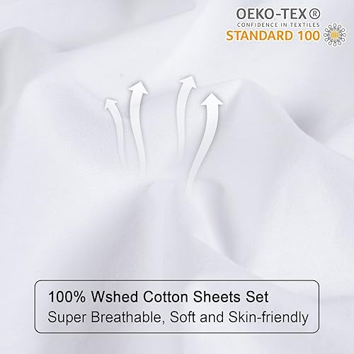 Miniatura 4 de PHF Juego de sábanas de 100 % algodón lavado, tamaño Queen, ultra suave, 4 piezas transpirables que absorben la humedad, duraderas, con bolsillo