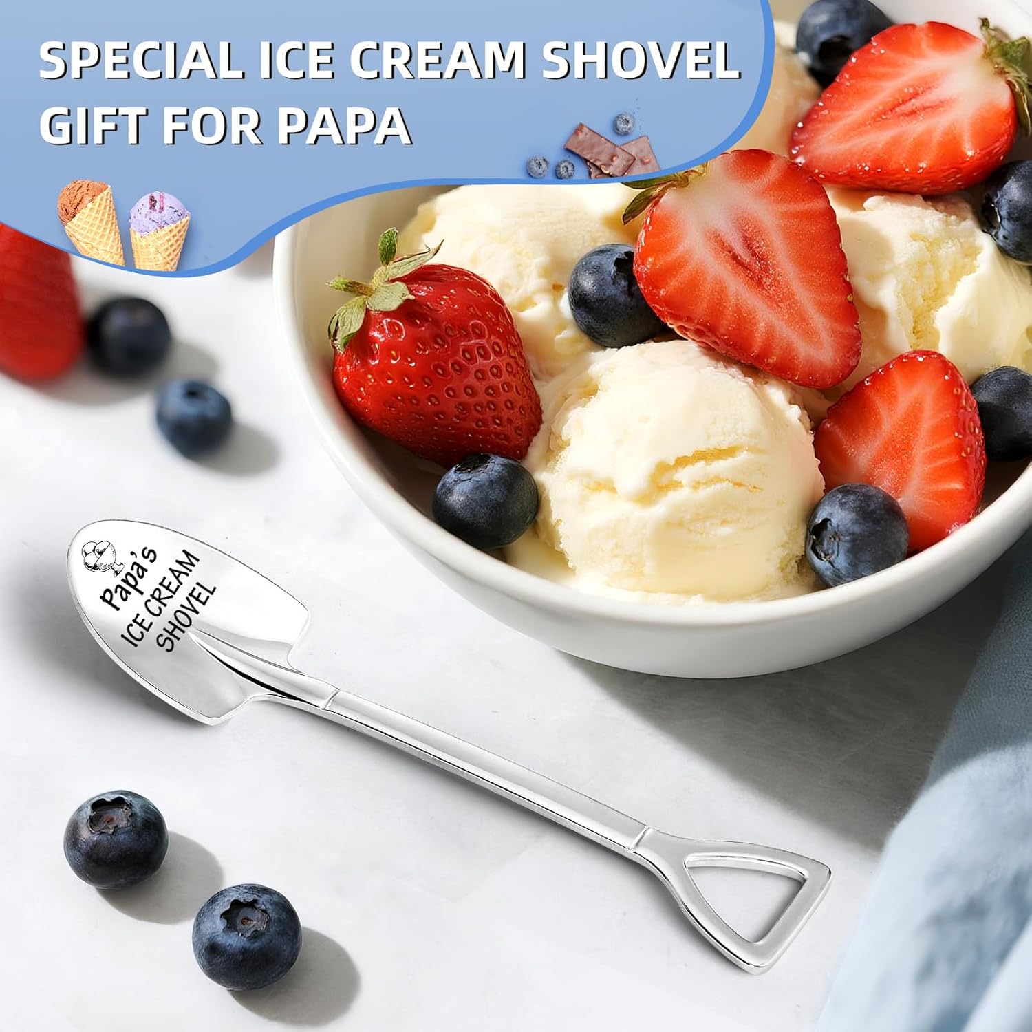 Valentines Day Unique Gifts for Papa from Daughter, Son, Wife - Funny Ice Cream Scoop Shovel Gifts for Dad, Daddy, Papa, Father-in-Law, Grandpa - Cute Father's Day Gift for Step Dad, Birthday Presents - Image 4