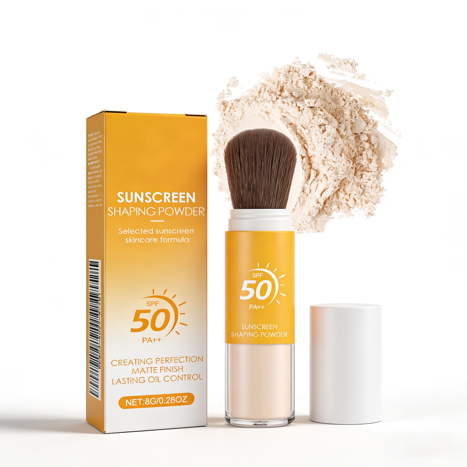 Mineral Powder Sunscreen Setting Makeup,SPF 50 Transparent Brush Powder,Mineral Sunscreen Setting Powder for Face & Scalp,Long-Lasting,Lightweight Breathable,Oil Control Natural Matte 1pcs