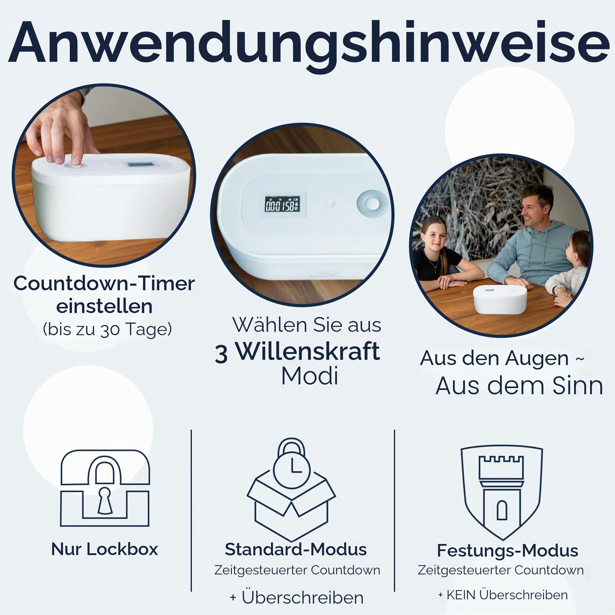 Mindsight Zeitgesteuerte Schlossbox | Trennen Sie den Stecker von Handys, Videospielen, Social Media, Snacks und Heißhungerattacken | 3 Modi basierend auf Willenskraft | einfach zu bedienen | außer