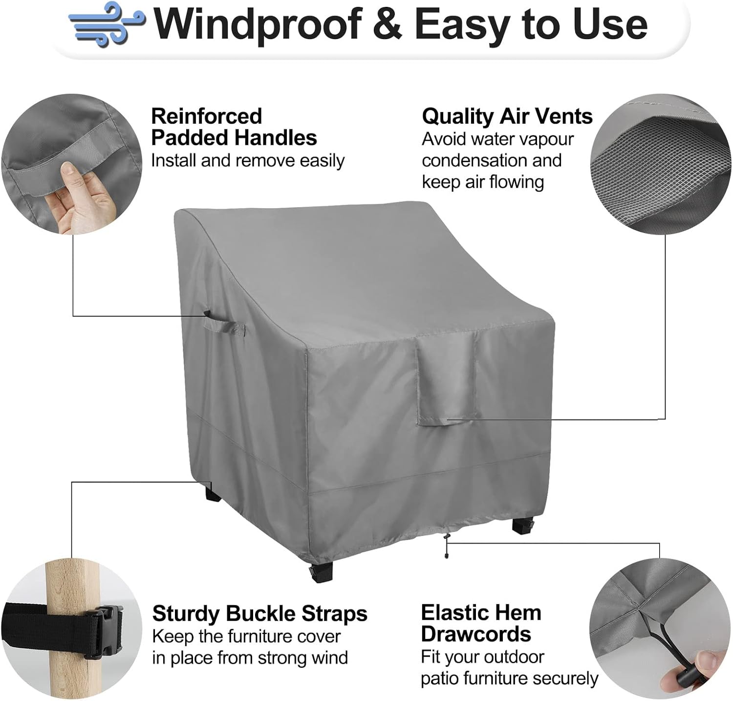 OutdoorLines Outdoor Waterproof Furniture Chair Cover - UV-Resistant Patio Lawn Chair Covers for Outdoor Furniture Windproof Heavy Duty Chair Covering, 1 Pack, 33.5Wx31.5Dx36H Inches, Gray : Patio, Lawn & Garden