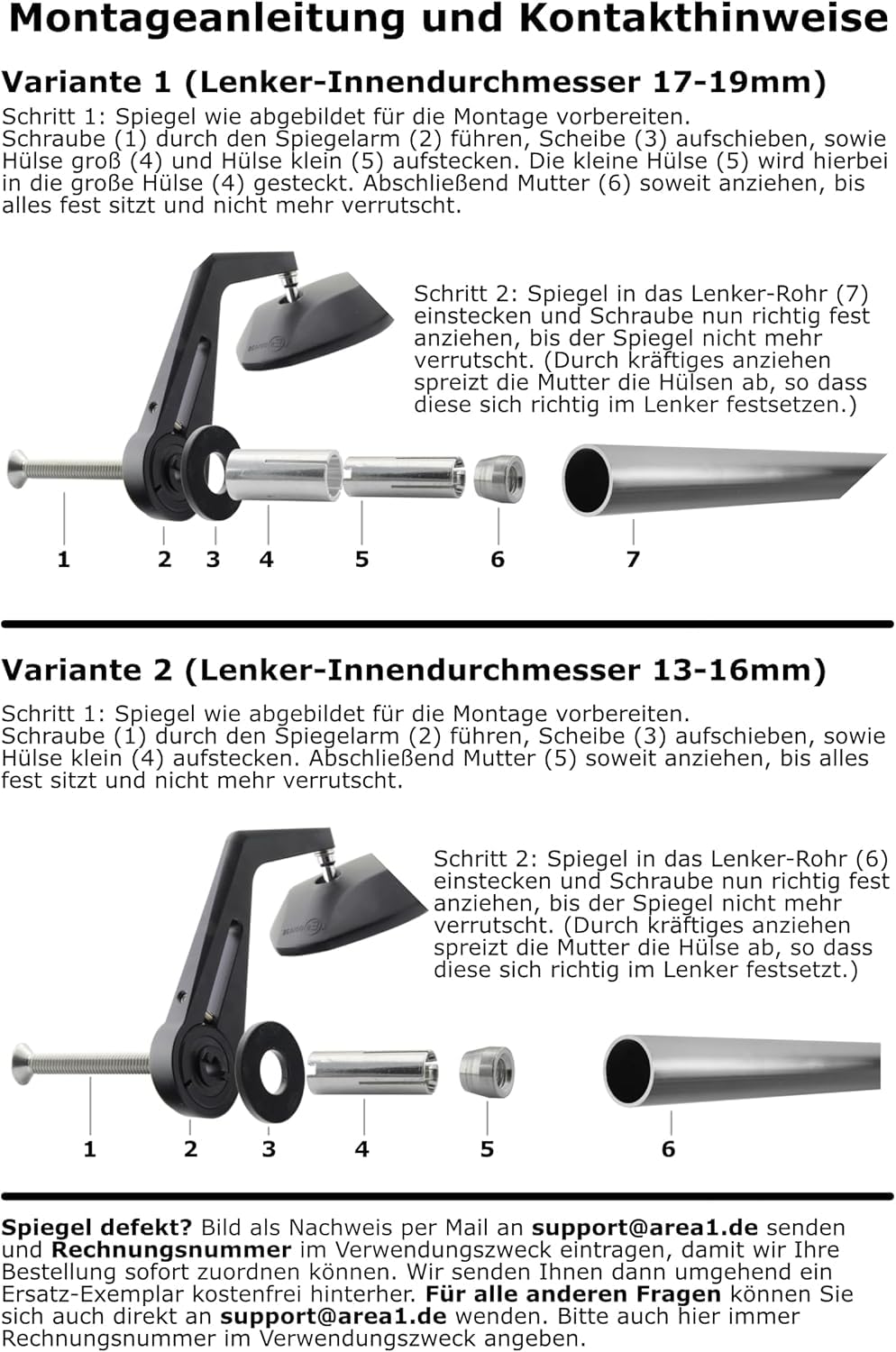 Area1 Motorroller Lenkerendenspiegel Spiegel Set kompatibel mit Supermoto Racing, Classic Moped, Cracker (V82)