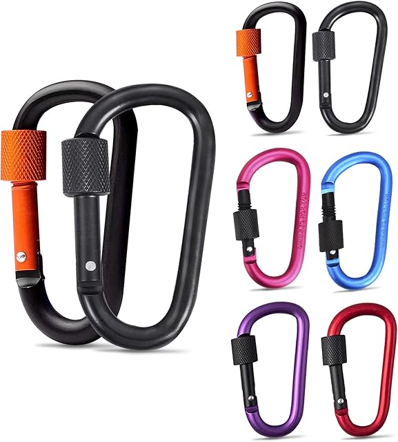 KAXIMON Locking Carabiner Clip Hook Small - 8 Pack Premium Aluminum Alloy Key Carabiner for Backpack, Hammock, Indoor, Outdoor, Camping (Not for Climbing)
