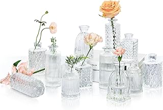 ComSaf Small Glass Vase Set of 12, Small Vases for Table Decoration, Decorations, Wedding Decoration, Recepetion, Home, Vintage Bottle for Table Decoration, Transparent