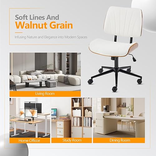 Miniatura 9 de VINGLI Silla de oficina en casa sin brazos y respaldo curvos anchos, silla de escritorio Ergoromic de altura ajustable, función giratoria e