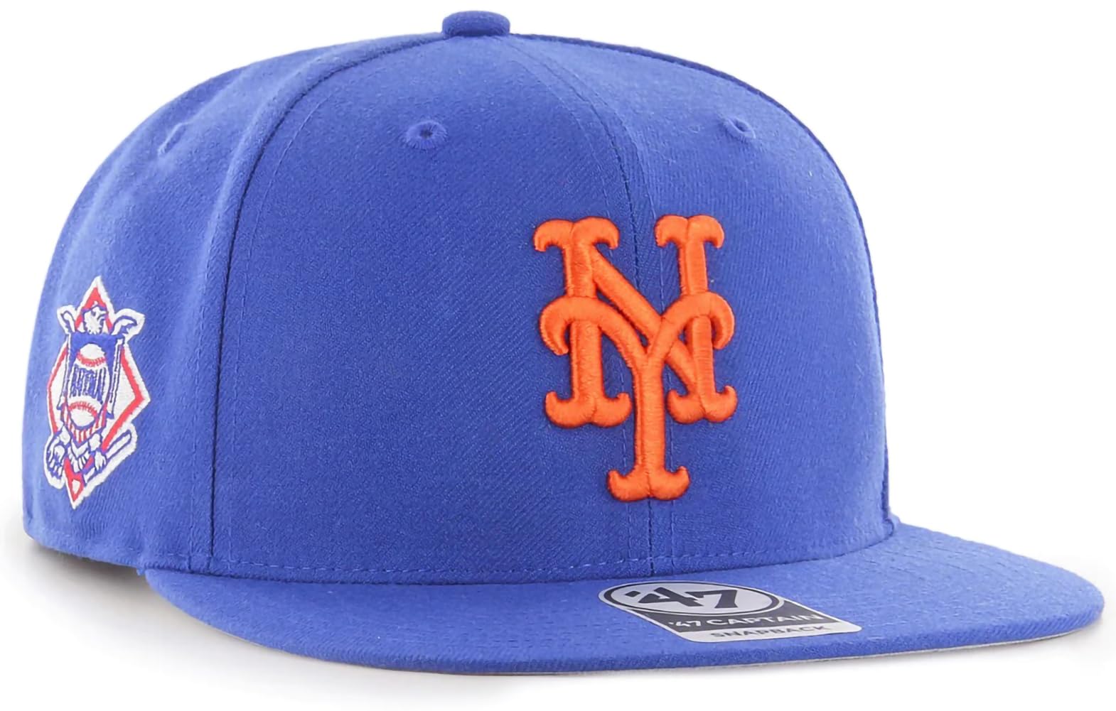 47 MLB Sure Shot Captain Cap Adjustable Structured 6-Panel Snapback Cap, Adult One Size Fits All, New York Mets, One Size