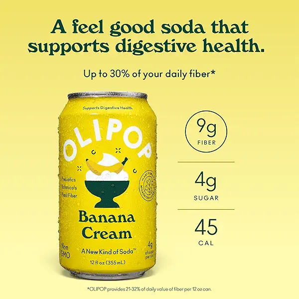 OLIPOP Prebiotic Soda Pop, Banana Cream, A New Kind of Soda Packed with Prebiotics, Fiber, and Botanicals, Gluten Free, GMO Free, 12oz (12-Cans) 3