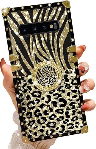 Easyscen Funda cuadrada para Samsung Galaxy S10 Plus para mujer con diseño de mariposa dorada y verde, funda de lujo con soporte de anillo a prueba Easyscen Funda cuadrada para Samsung Galaxy S10 Plus para mujer con diseño de mariposa dorada y verde, funda de lujo con soporte de anillo a prueba