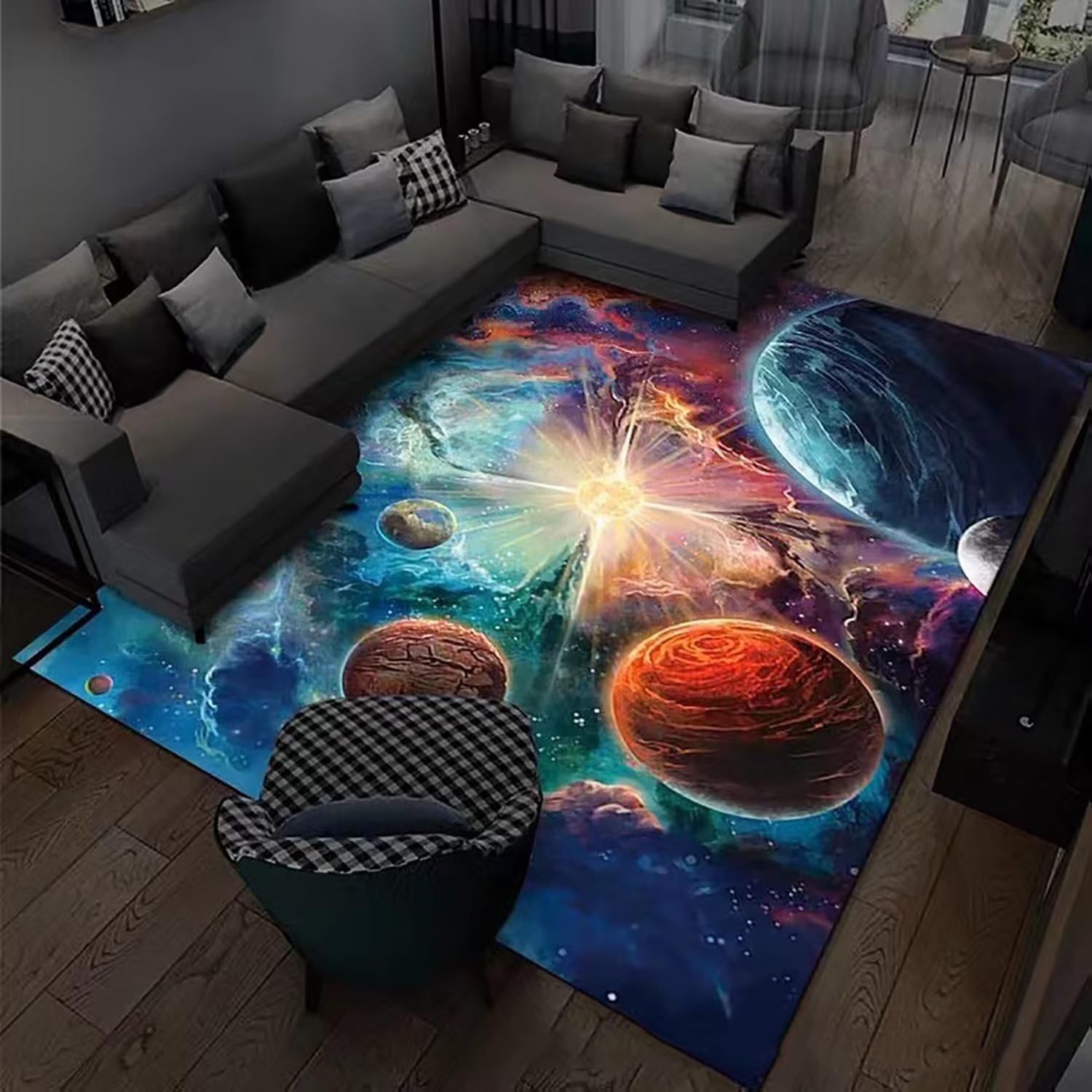 Space Rug for Boys Room 3x5 ft Universe Outer Space Rugs for Kids Bedroom Space Carpet Solar System Galaxy Planet Printed Throw Rugs for Kids Bedroom