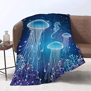 Yunine Undersea Blanket, Magic Glowing Jellyfish Underwater Home Decor Blanket Soft Warm Blankets for Bed Couch Sofa Lightweight Travelling Camping 60 x 80 Inch Throw Size for Kids Boys Women