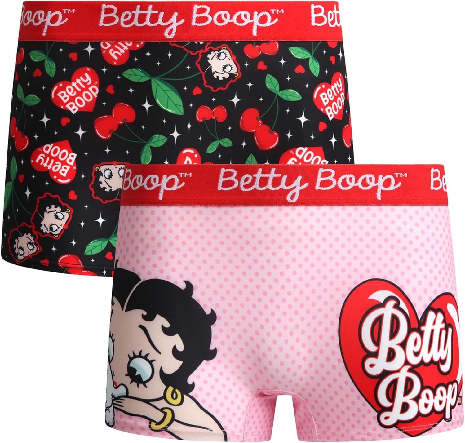 COCO BRANDS Betty Boop Womens Boyshorts Underwear - 2 Pack Seamless Soft Boy Shorts Boxers for Women with Elastic Waistband