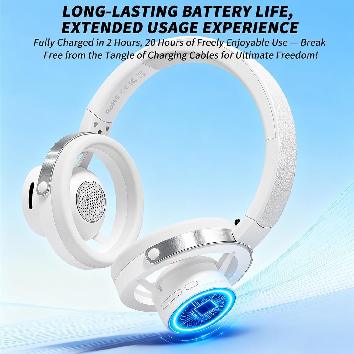 Open-Ear Headphones, 20+ Hour Playtime, Immersive Sound, Wireless Bluetooth Headphones for School, Work, Travel&Daily Use,Grey image 4