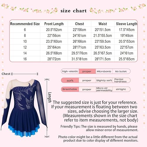 Miniatura 5 de Vestido de patinaje sobre hielo brillante para niñas, manga larga, leotardo de gimnasia, vestido de patinador, ballet, ropa de baile