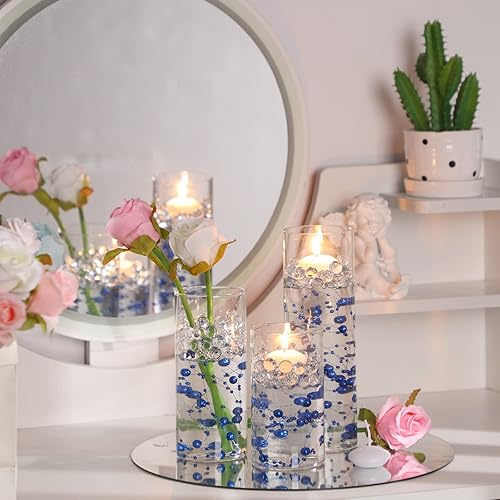Miniatura 6 de 3 piezas de jarrón cilíndrico de cristal con 6 velas de disco flotantes blancas 10000 cuentas de gel de llenado de jarrón de agua 5 cuentas largas