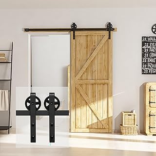 5FT Sliding Barn Door Hardware Kit, Barn Door Track Kit for Single Door,Heavy Duty,Basic J Pulley,Slide Smoothly Quietly,Easy Install (No Door)
