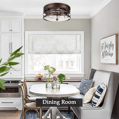 Miniatura 7 de Rosient ROS62A BK - Lámpara de techo de montaje empotrado, 12 pulgadas, 2 luces, moderna, rústica, cerca del techo, con vidrio sembrado, para