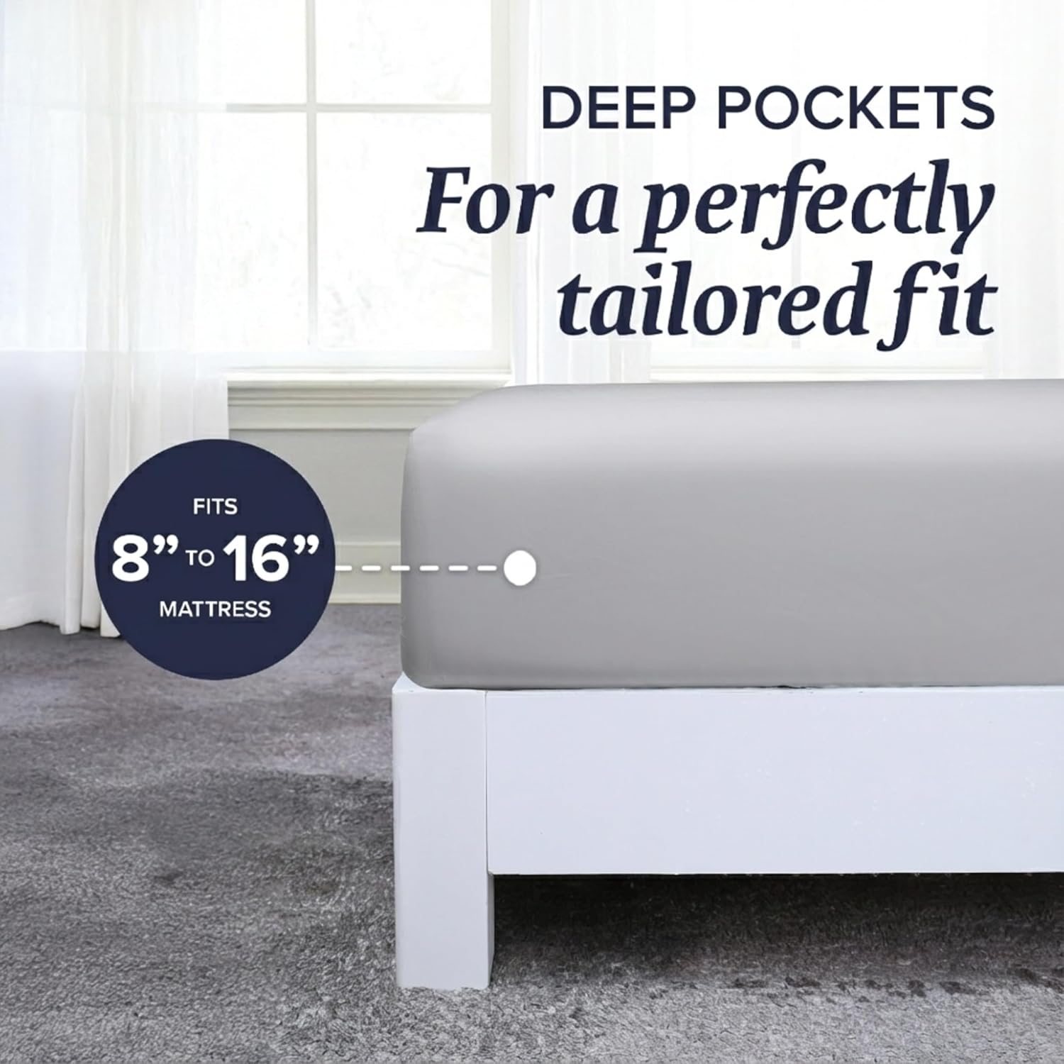 Beckham Hotel Collection Cal King Sheet Set 100% Cotton, 500TC Luxury Sateen Bedding, 16” Deep Pocket, Moisture-Wicking, 4-Piece, Gray - Image 4