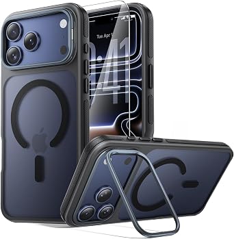 for iPhone 17 Pro Max Case with Stand,with 1X Screen Protectors [Compatible with MagSafe] Non-Slip Textured Design,Military-Grade Drop Protection, Black