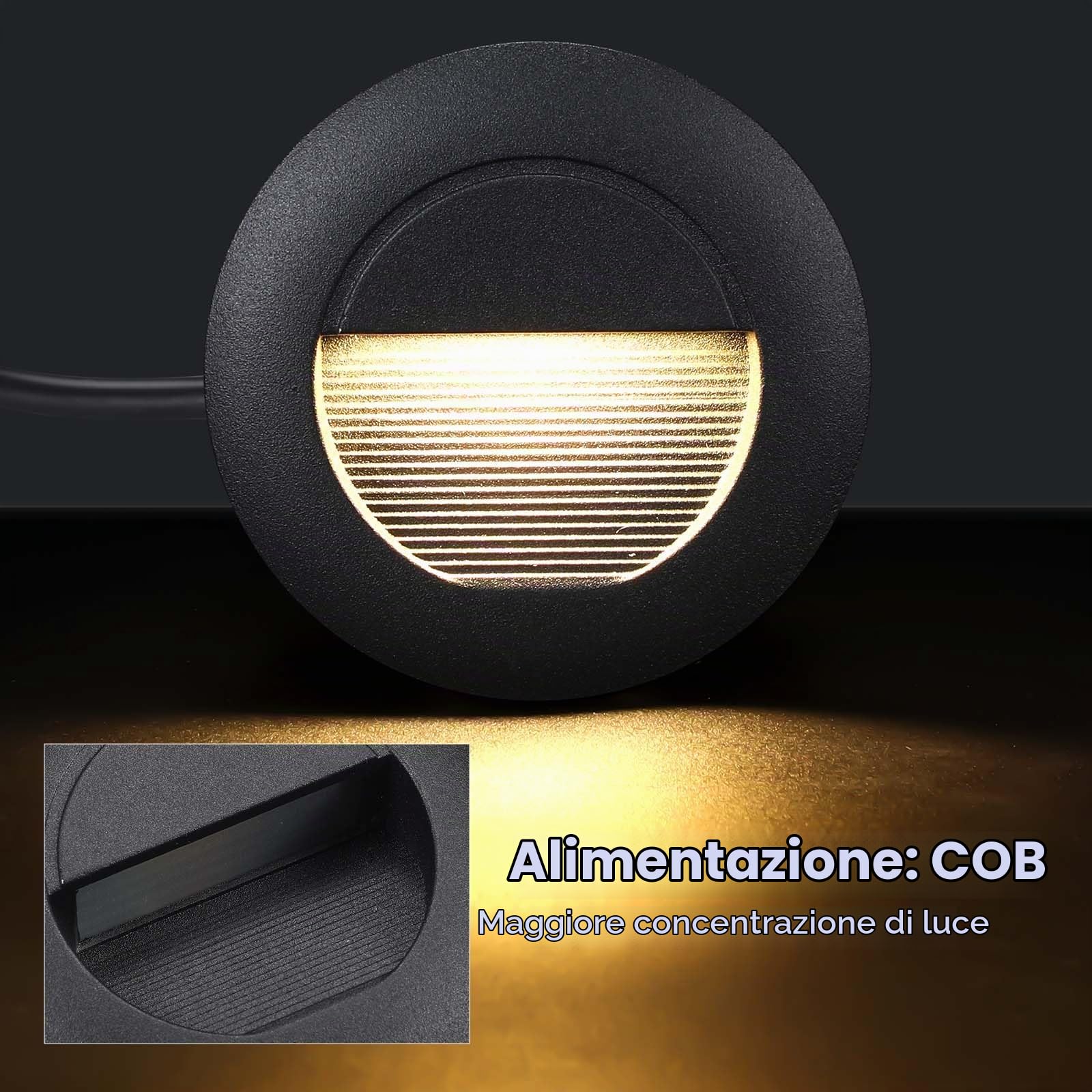 VivaLet Lampada LED Segnapasso da Incasso 6 Pezzi 5W 500LM, Luci Per Scale da Parete Per Esterni 230V 3000K, IP65 Scatola da Incasso 66mm, 85 X 85 mm, Applique per Esterno Alluminio Nero Circolare